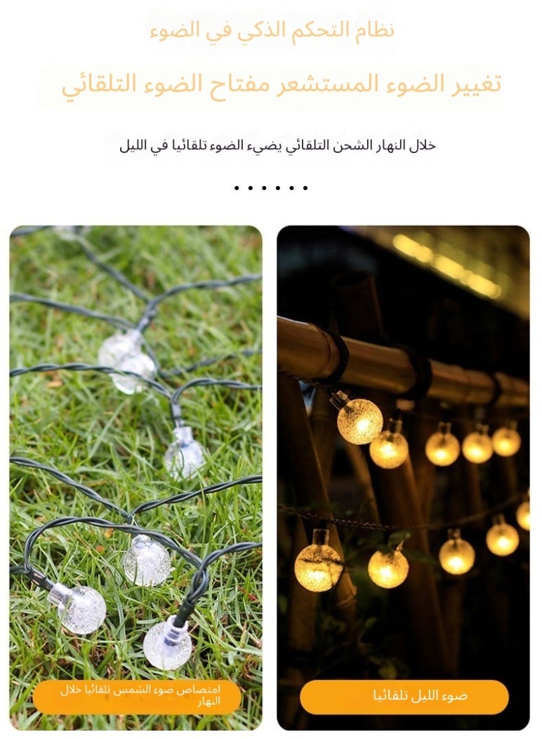مُوسُّي سلسلة مصابيح LED تعمل بالطاقة الشمسية، مثالية للإضاءة الخارجية أثناء التخييم، وتُستخدم كأضواء احتفالية أو في الفناءات. تتميز بأضواء نجمية ومصباح قمرية، وتوفر ثمانية أوضاع إضاءة مختلفة، بطول 6.0 متر وعدد 30 مصباحًا. تدعم الشبكة الكهربائية عبر منفذ USB بجهد 5 فولت، ويمكن ترقية الأداء باستخدام لوحة شمسية عالية القدرة مع بطارية سعة كبيرة. - Image 4